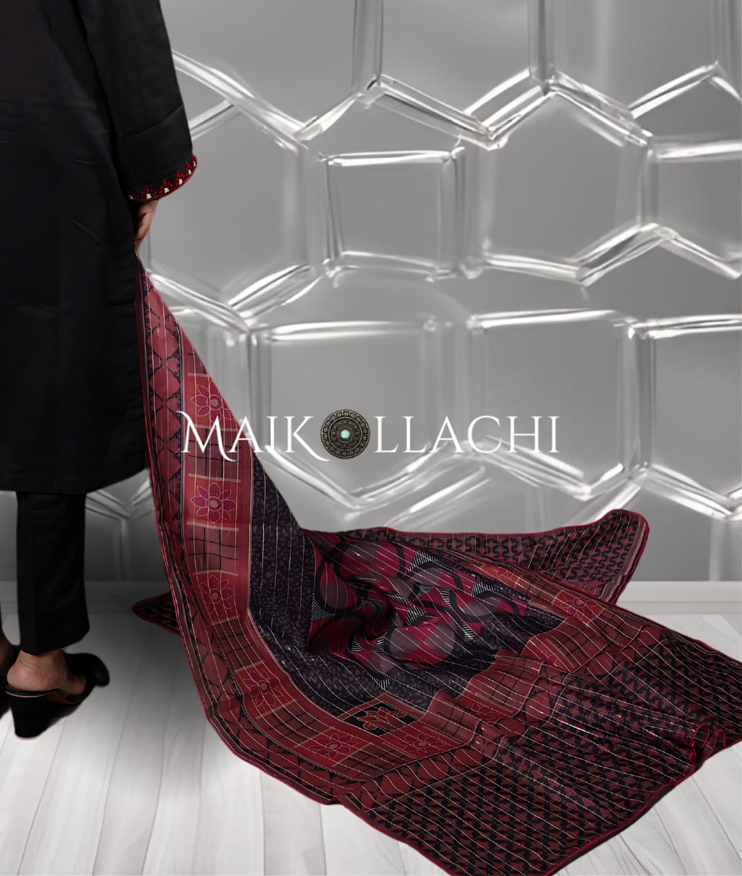 Elegant Black Embroidered Outfit for Pakistani/Indian women by Mai Kollachi: Perfect for Every Occasion