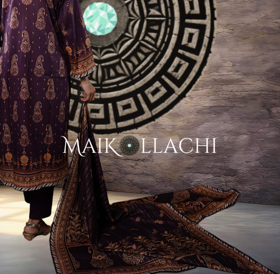 Elegance Redefined: Mai Kollachi's Shining Purple Digital Printed Ensemble