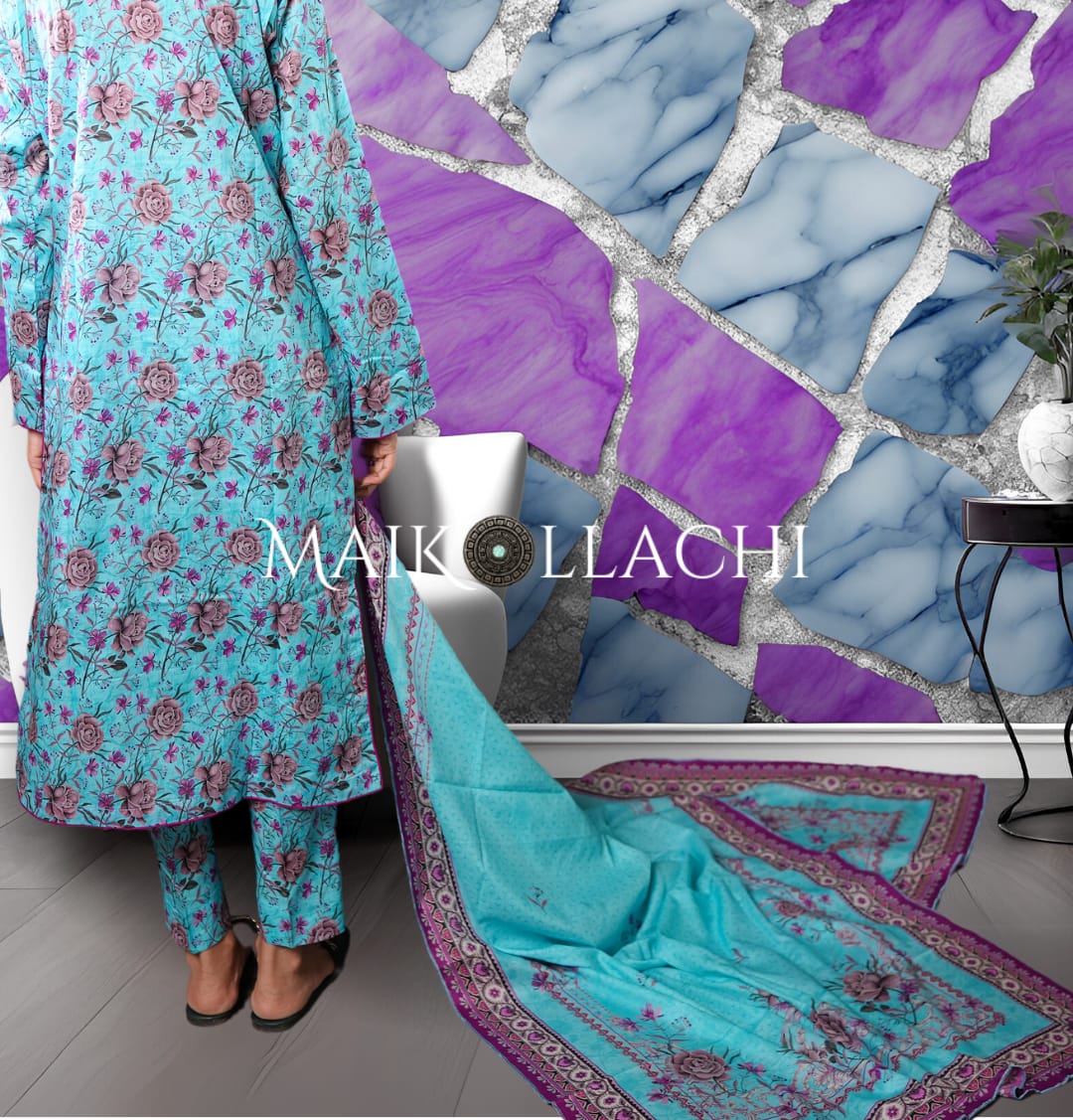 Graceful Elegance: Mai Kollachi's Floral Print Lawn Ensemble