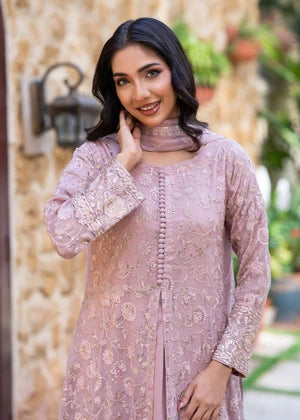 Lilac Embroidered Chiffon 3 Piece Suit