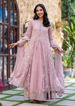 Lilac Embroidered Chiffon 3 Piece Suit