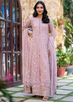 Lilac Embroidered Chiffon 3 Piece Suit