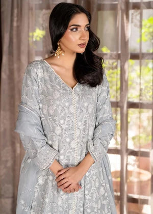 Grey Embroidered Chiffon 3 Piece Suit