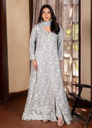 Grey Embroidered Chiffon 3 Piece Suit