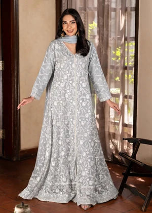 Grey Embroidered Chiffon 3 Piece Suit