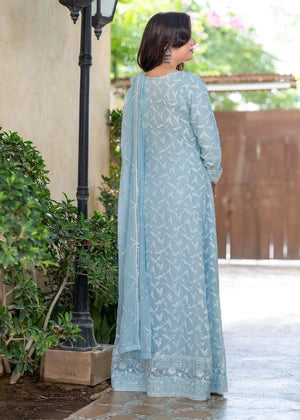 Sky Blue Embroidered Chiffon 3 Piece Suit