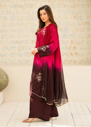 Shocking Pink Silk Straight Cut Kurta 3 Piece Suit