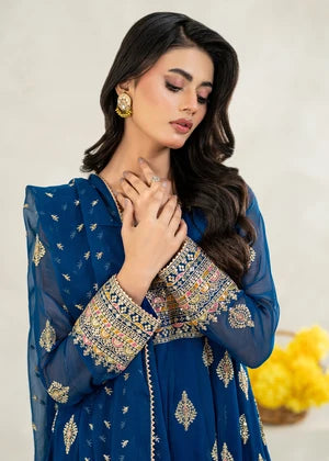 Teal Chiffon Embroidered Anarkali 3 Piece Suit