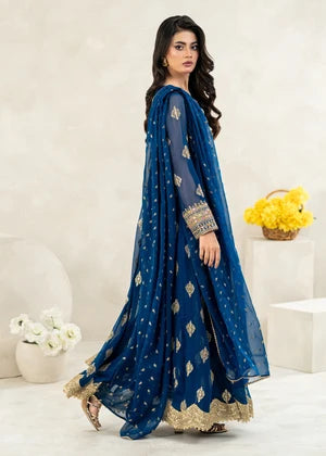 Teal Chiffon Embroidered Anarkali 3 Piece Suit