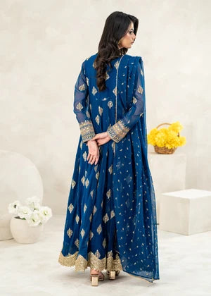 Teal Chiffon Embroidered Anarkali 3 Piece Suit