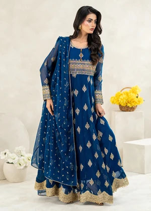 Teal Chiffon Embroidered Anarkali 3 Piece Suit