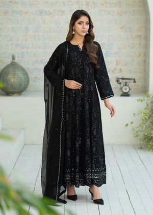 Black Chiffon Flared Pishwas 3 Piece Suit