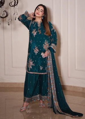 Sea Green Silk Short Kurta 3 Piece Suit