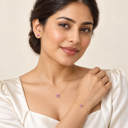 Pinky Pink Zircon Stainless Steel Jewellery Set