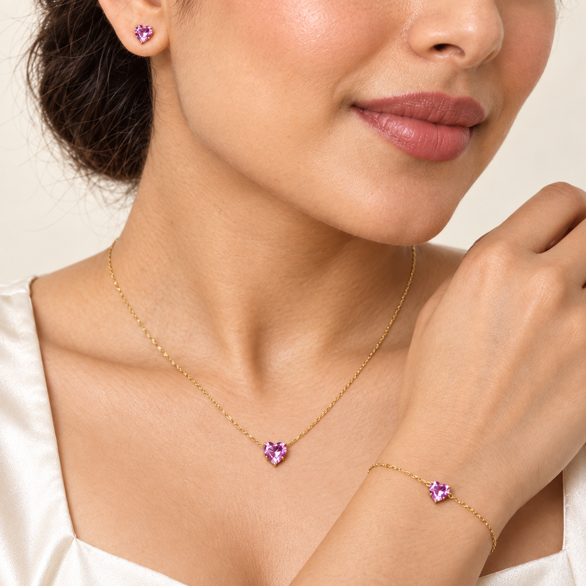 Pinky Pink Zircon Stainless Steel Jewellery Set