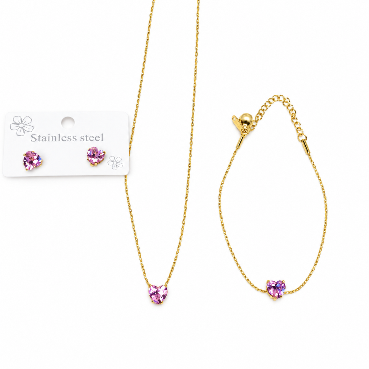 Pinky Pink Zircon Stainless Steel Jewellery Set