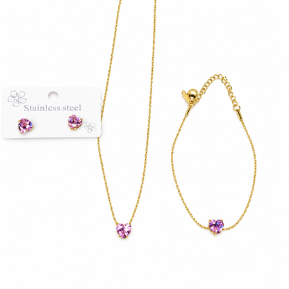 Pinky Pink Zircon Stainless Steel Jewellery Set