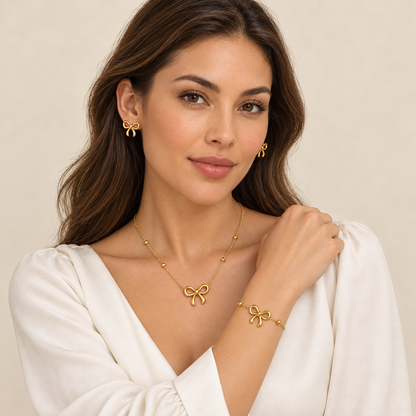 Gold bow pendant necklace from Golden Bow jewellery set