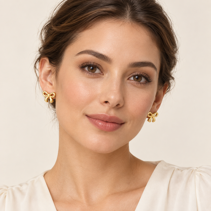 Gold bow stud earrings from Golden Bow jewellery set