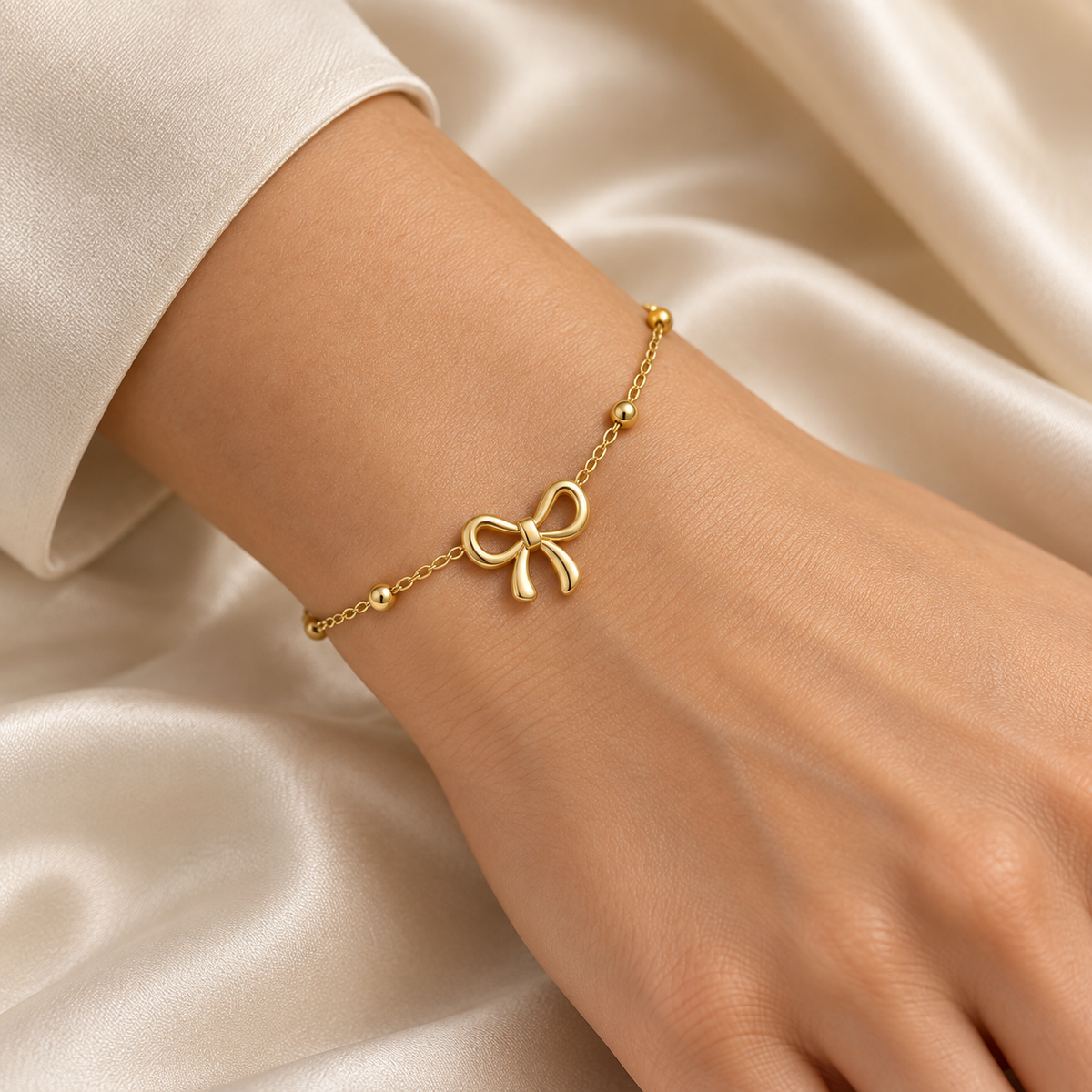 Golden Bow necklace bracelet and earrings set for women