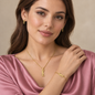 Gold monogram stainless steel necklace bracelet and earrings set