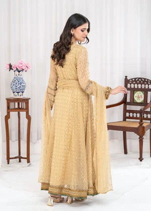 Fawn Embroidered Chiffon Angrakha 3 Piece Suit