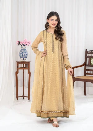 Fawn Embroidered Chiffon Angrakha 3 Piece Suit