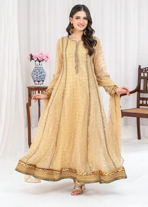Fawn Embroidered Chiffon Angrakha 3 Piece Suit