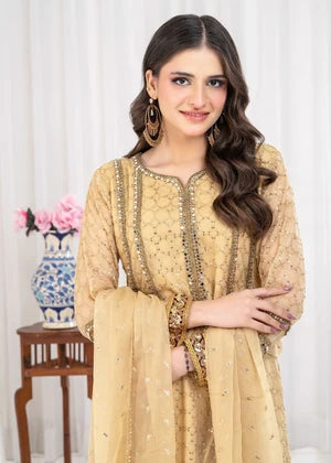 Fawn Embroidered Chiffon Angrakha 3 Piece Suit
