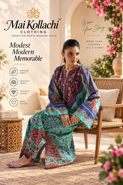 Women's turquoise kaftan for Eid parties and special occasions