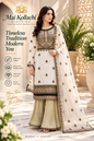 Mai Kollachi pearl white Afghani 3 piece Eid and wedding suit