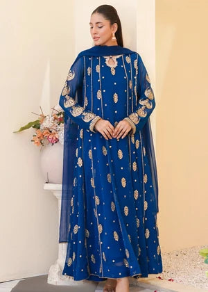 Teal Chiffon Embroidered Anarkali 3 Piece Suit