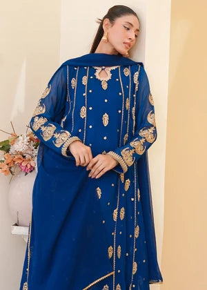 Teal Chiffon Embroidered Anarkali 3 Piece Suit
