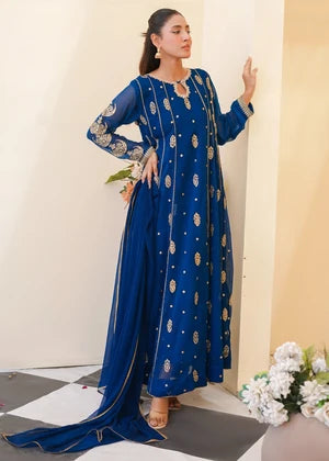 Teal Chiffon Embroidered Anarkali 3 Piece Suit