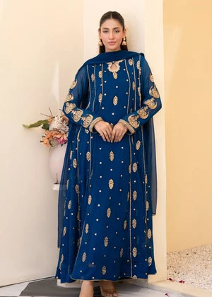 Teal Chiffon Embroidered Anarkali 3 Piece Suit
